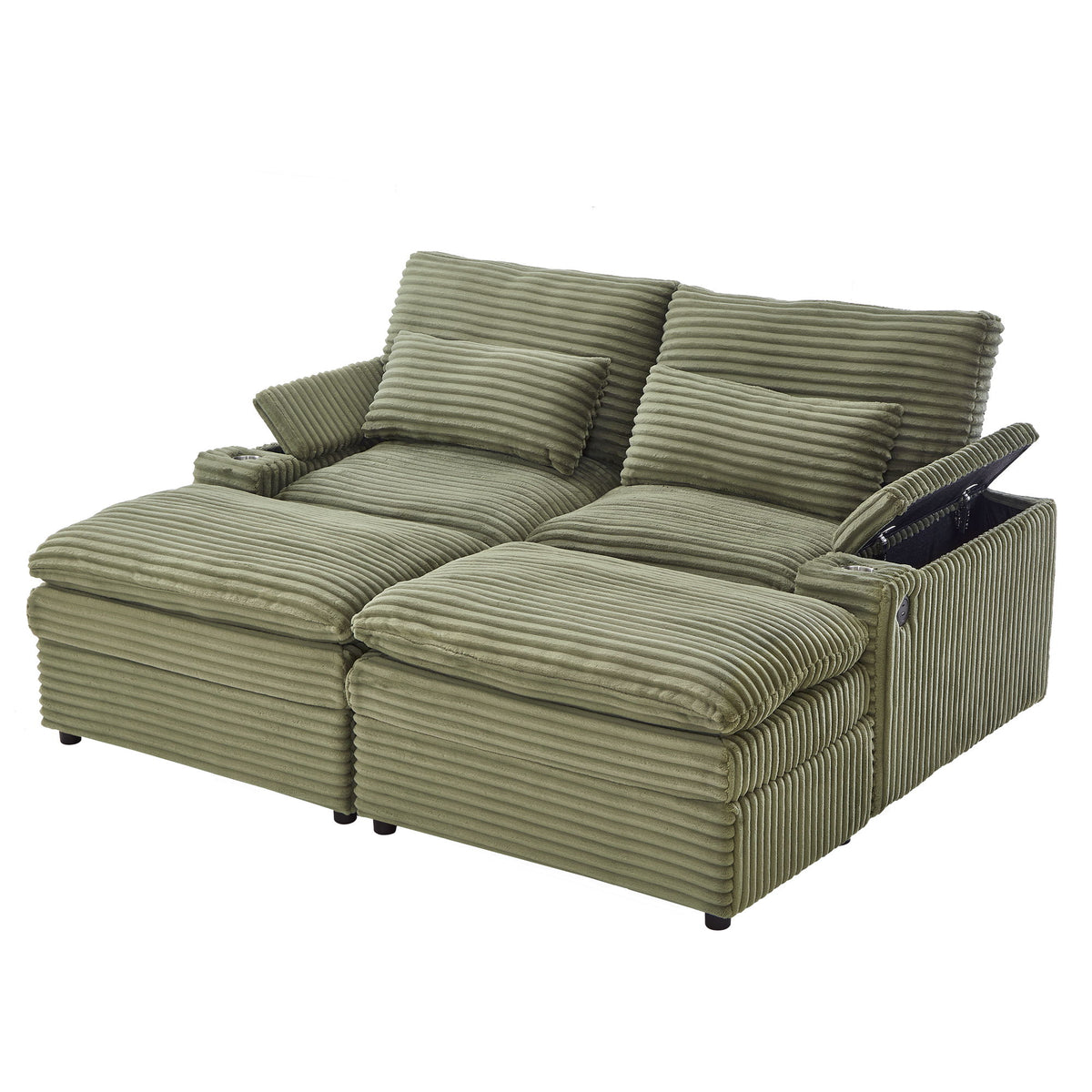 Convertible Loveseat Sofa With Storage, USB Ports, Cup Holders