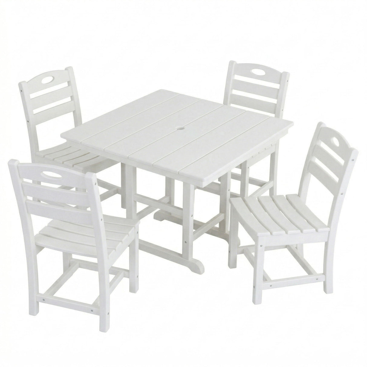 Outdoor Patio Dining Set, Square Table With Umbrella Hole And Armless Chairs