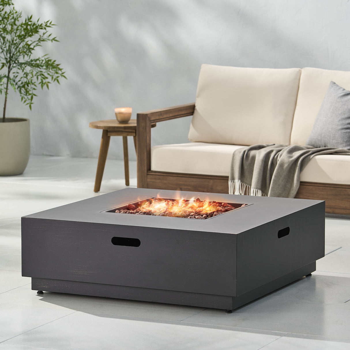 Modern Square Fire Pit Table Outdoor Heater Iron 50000 BTU 39x13in