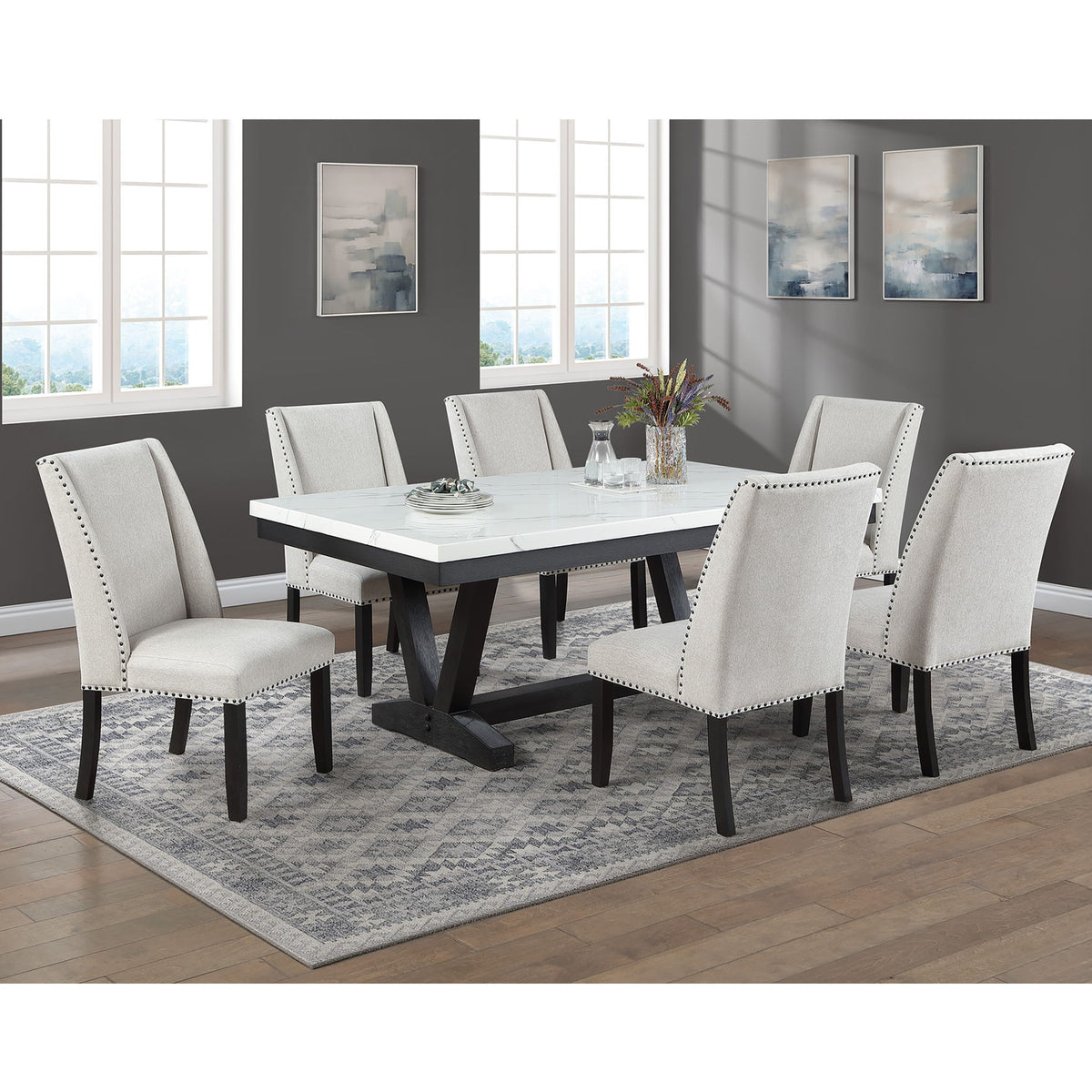 Dining Table With V - Legs Rectangular Furniture - Antique Black