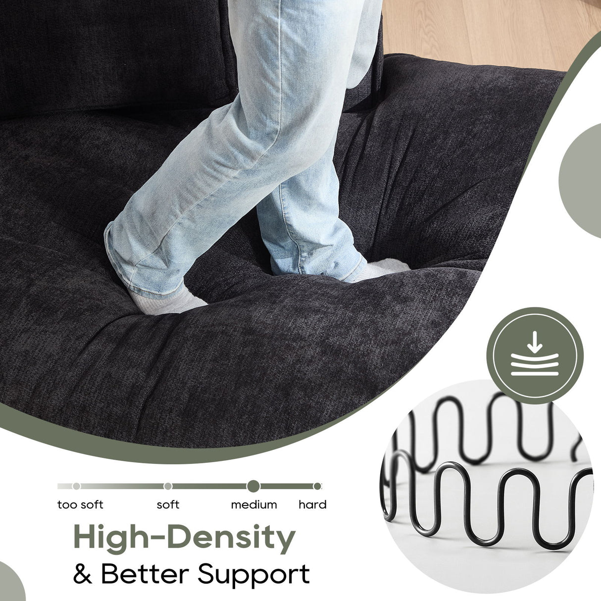 Modern Minimalist Modular Sectional Sofa With Deep Seats And Right Facing Chaise