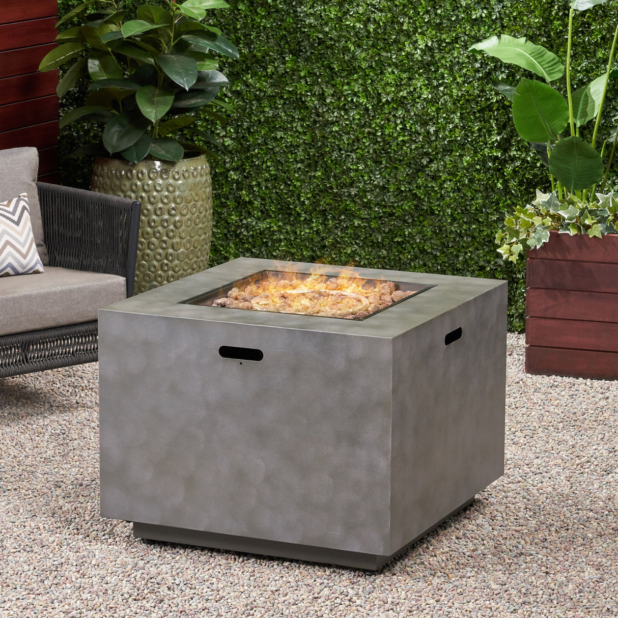 Modern Square Fire Pit Outdoor Propane Heater with Iron 31x24in