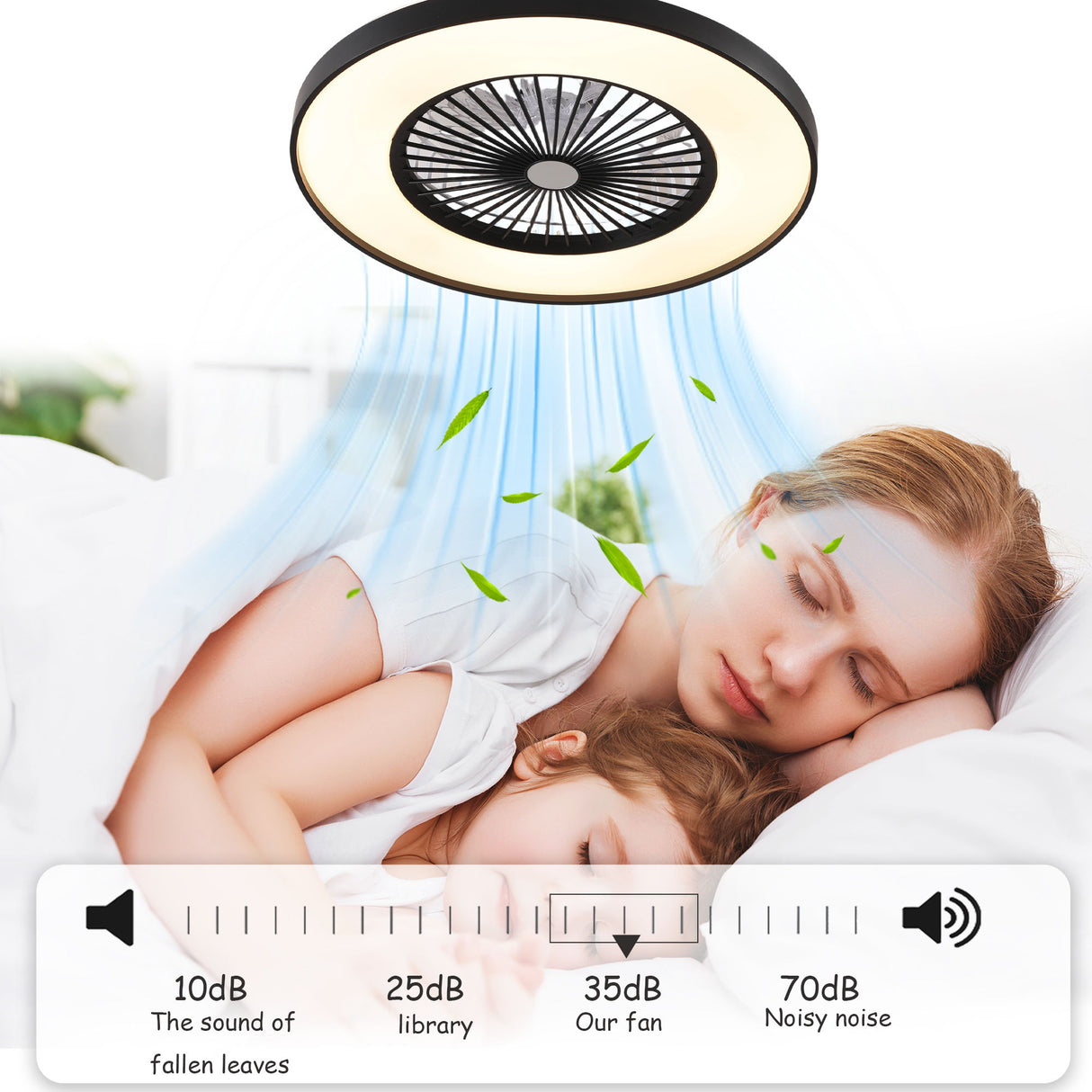 Bedroom Ceiling Fan With Remote Control, Dimmable LED Light, 8 Blades, Reversible Dc Motor - Black