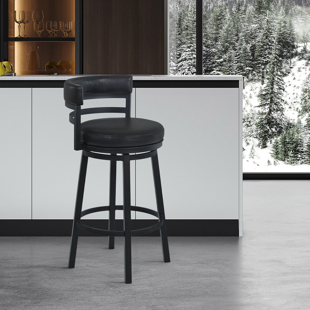 Madrid - 30" Bar Height Metal Swivel Barstool - Ford Black Pu And Black Finish