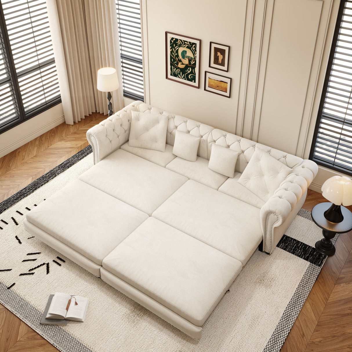 3 In 1 Convertible Sleeper Sofa Bed With Movable Ottoman