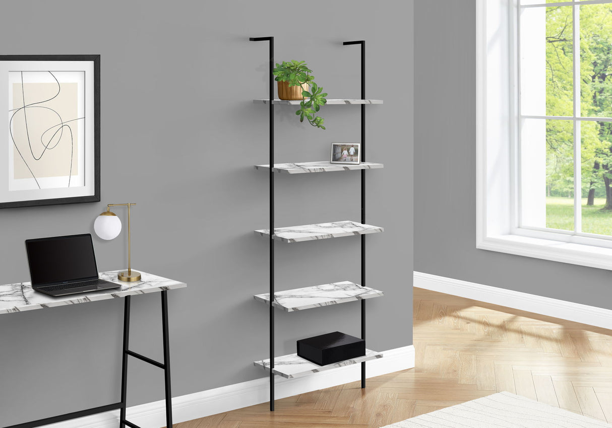 Bookshelf, Bookcase, Etagere, Ladder, 5 Tier, For Office, Marble Look Contemporary & Modern - Etageres - Alpine Outlets