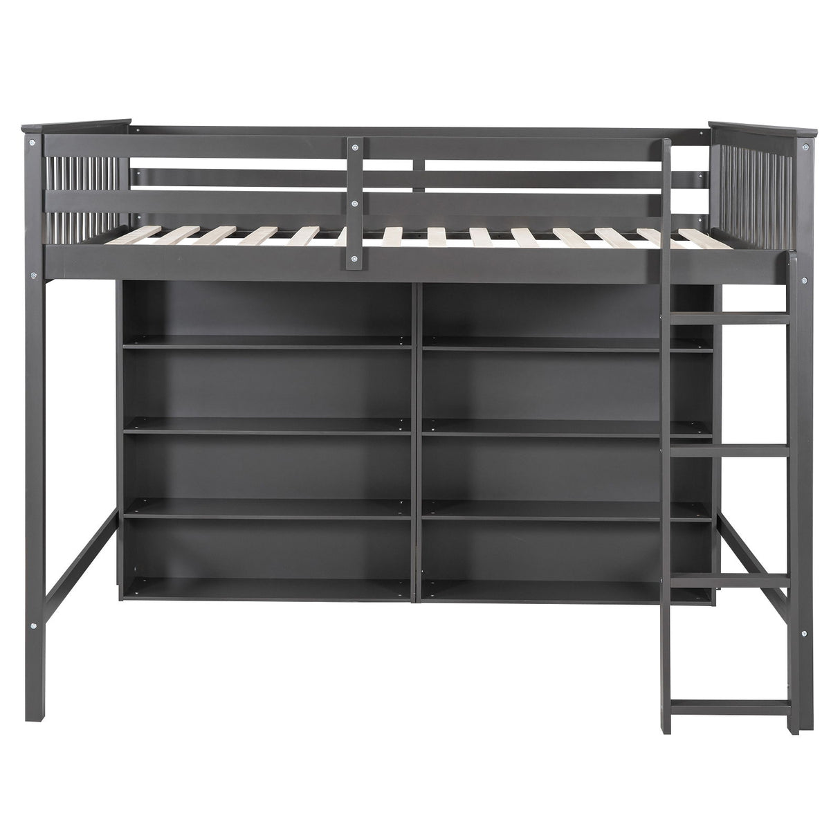 Loft Bed With 8 Open Storage Shelves And Built In Ladder