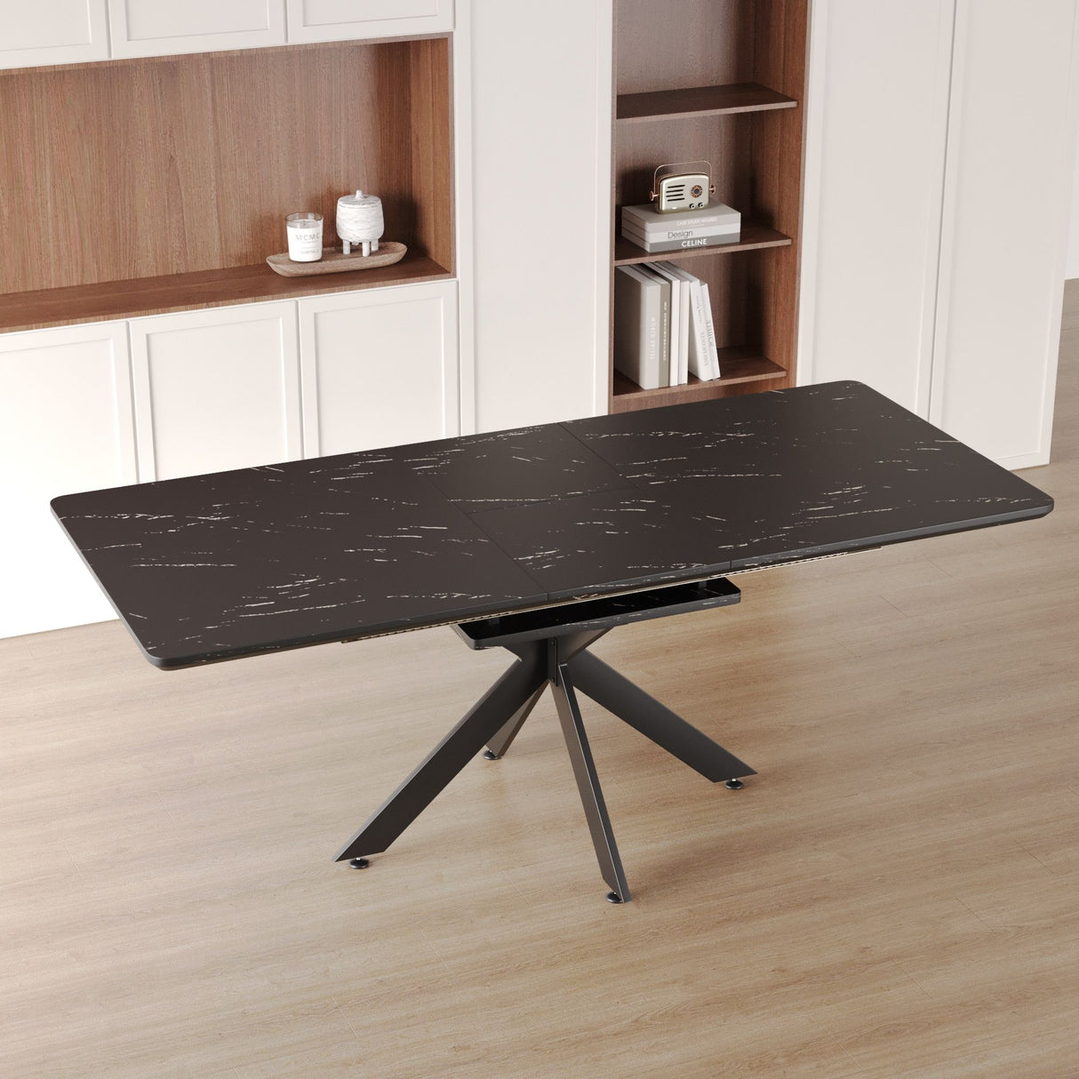 Modern Mid-Century Dining Table Set With Extendable Design