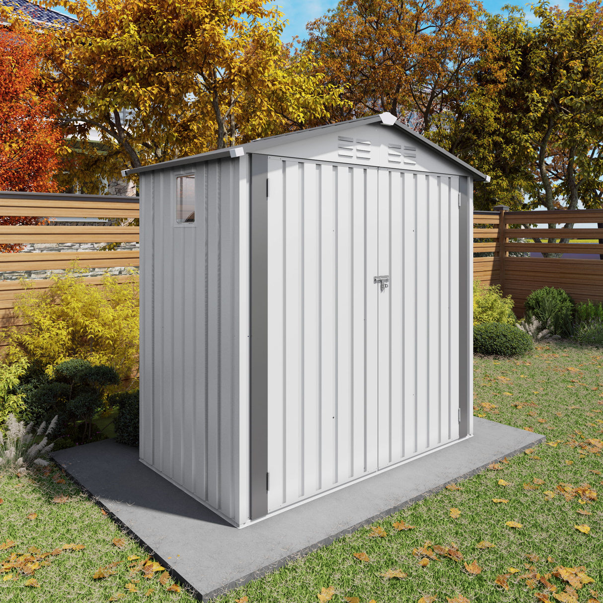 Garden Tool Shed Storage Building Waterproof Peaked Roof Metal White Gray