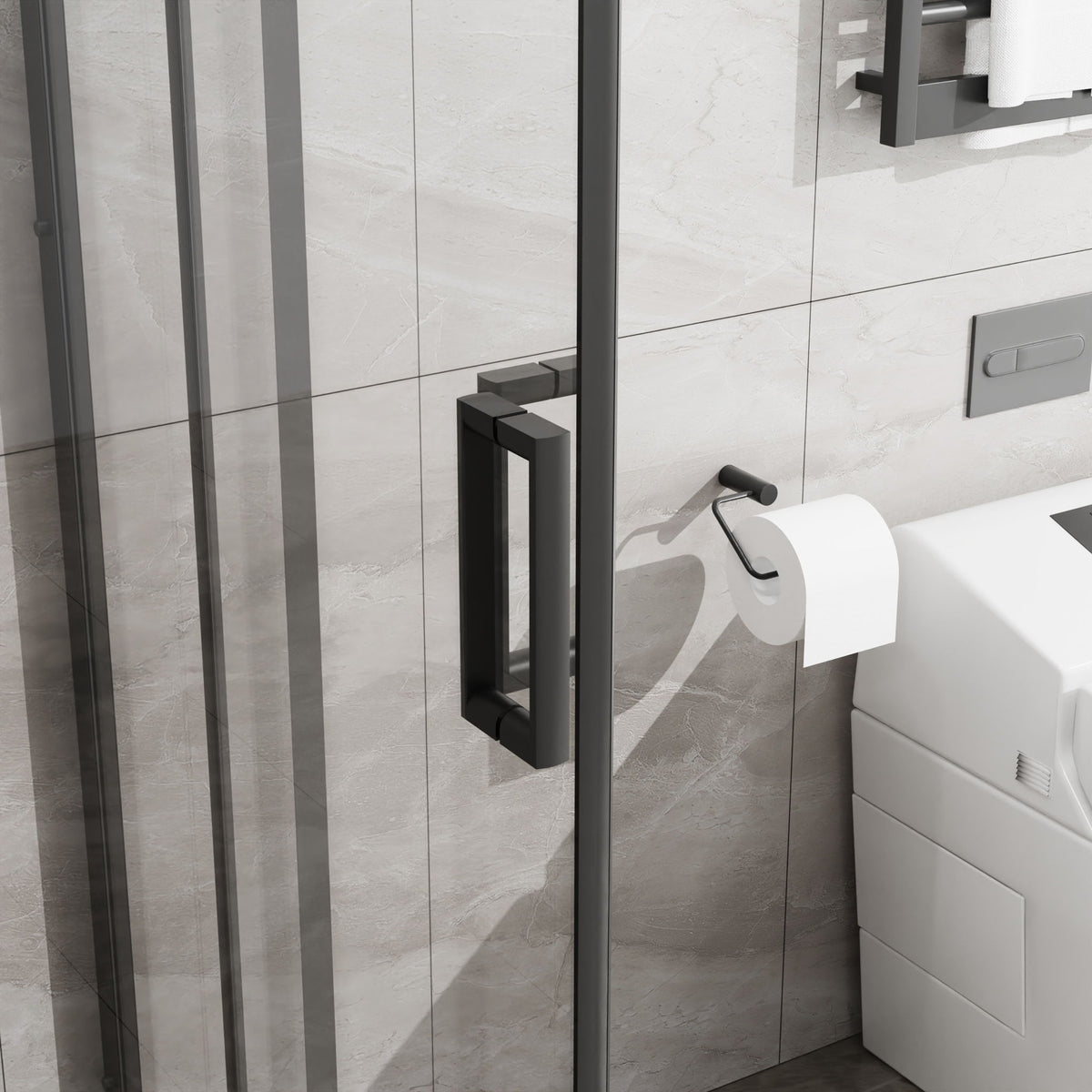 Corner Sliding Shower Door And Shower Base Combo Kit No Drain Kit - Matte Black