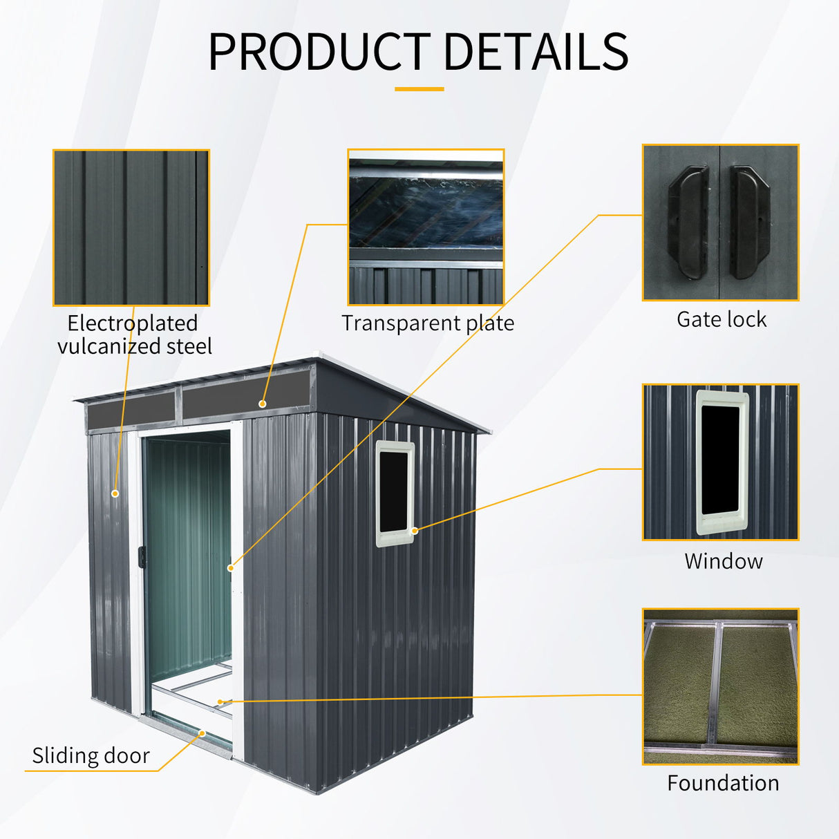 Outdoor Metal Storage Shed Garden Building with Window in Galvanized Steel