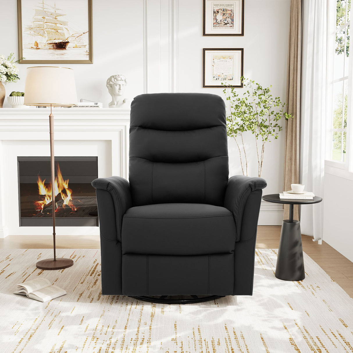 Manual Recliner Chair With 8 Point Massage And Swivel Function For Living Room - Black