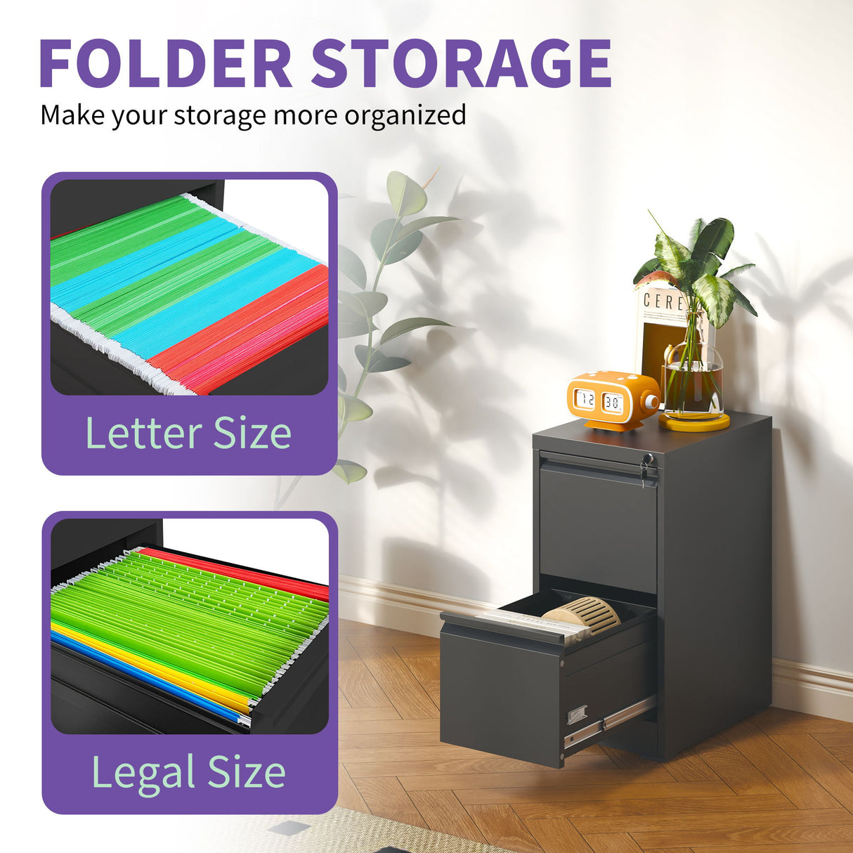 Steel Drawer Vertical File Cabinet With Lock For A4 Legal / Letter Size
