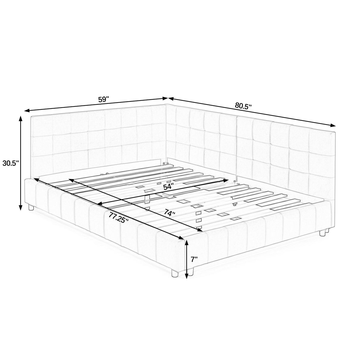 Elegant Design Storage Upholstered Tufted Bed Frame With Backrest And Armrests