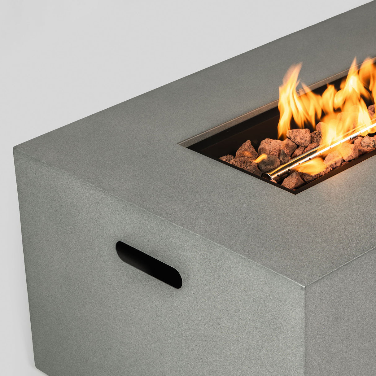 Propane Gas Fire Pit Table, 50000 Btu Rectangular With Glass Wind Guard For Outside - Gray