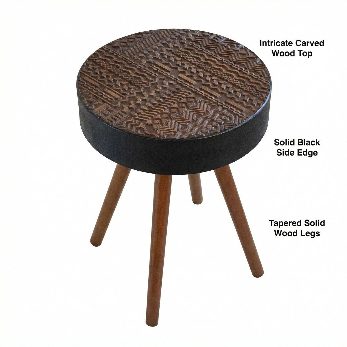 Round Coffee Table With Carved Top For Living Room