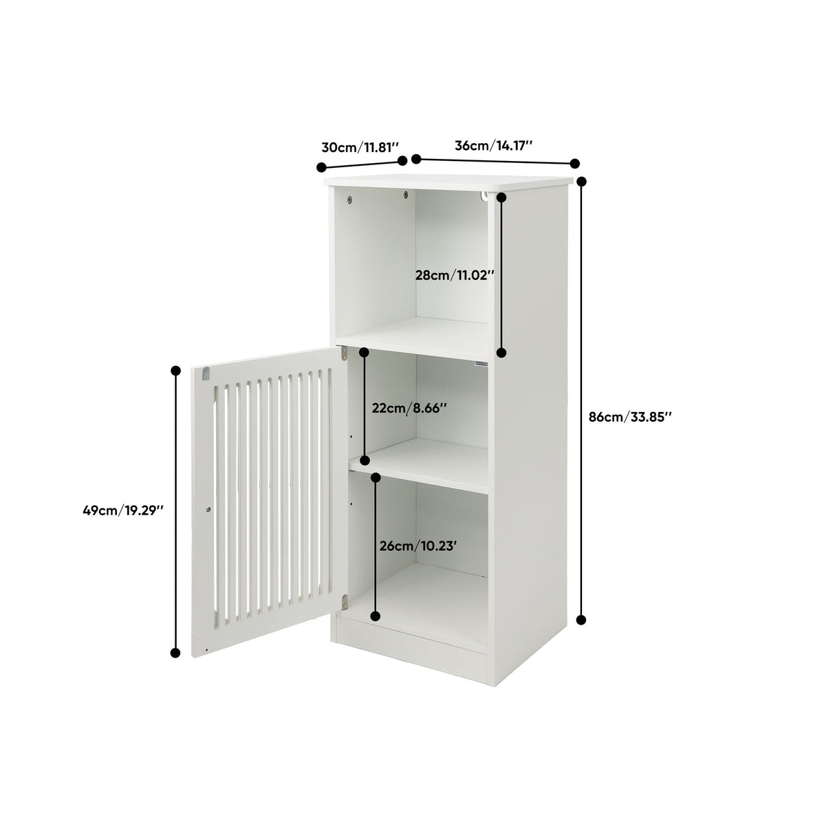 Louvered Door Bathroom Low Cabinet With Multi Layer Storage - White