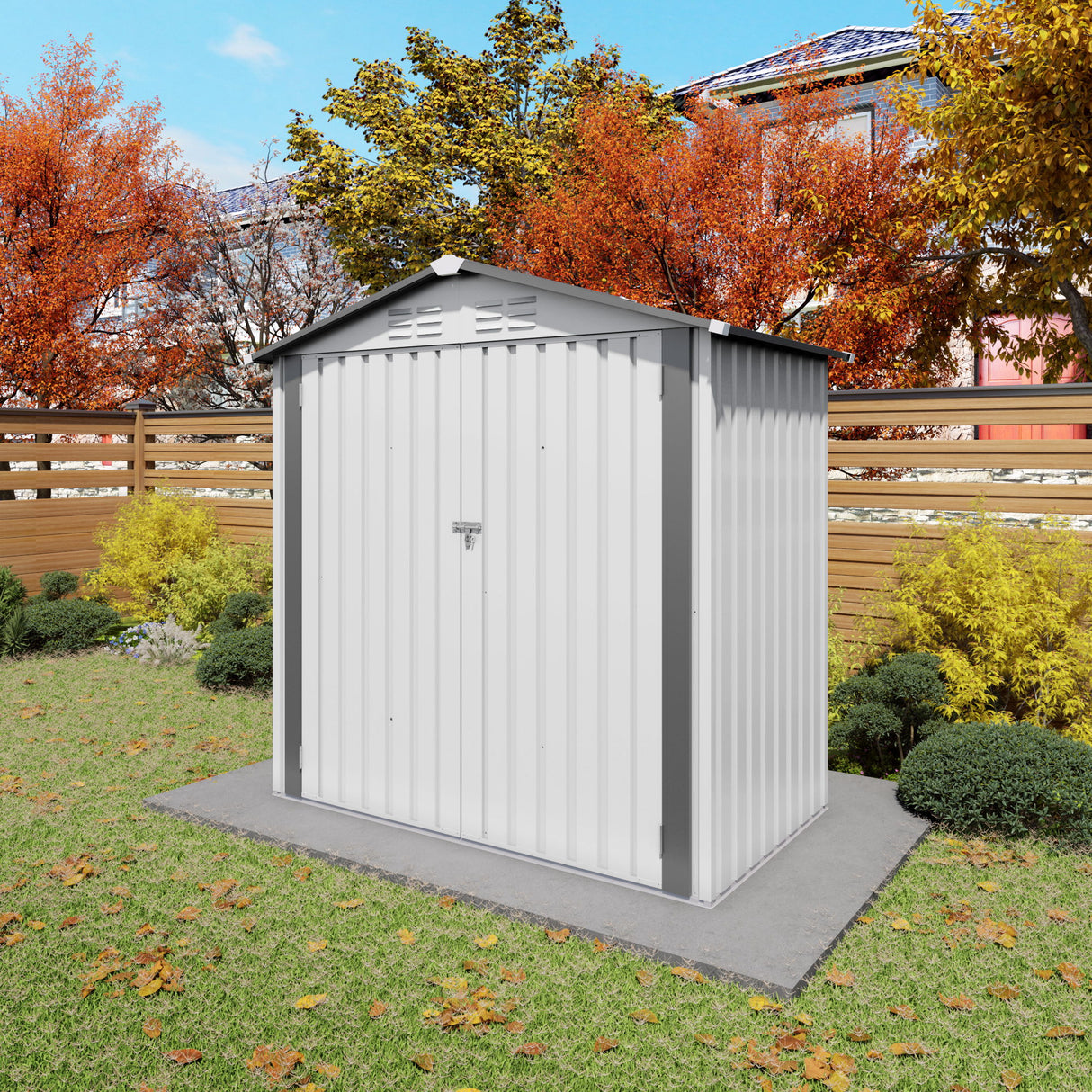 Garden Tool Shed Storage Building Waterproof Peaked Roof Metal White Gray