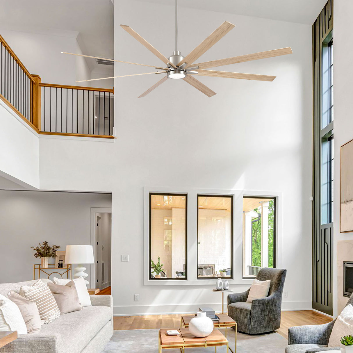 Oversized Large Ceiling Fan With Dimmable LED Light, 8 Blades, Remote Control