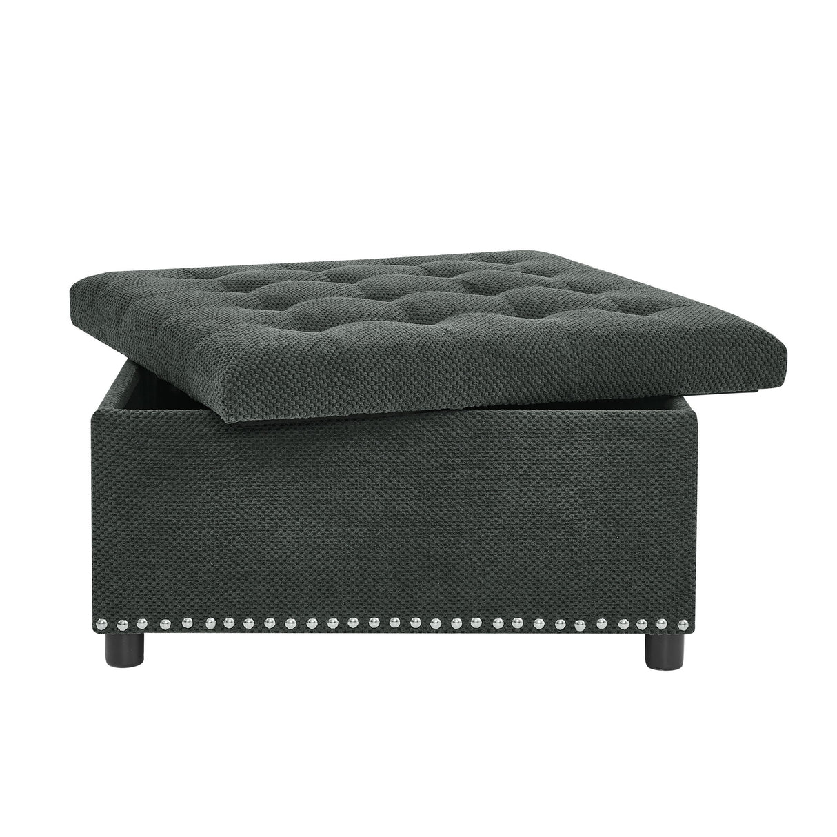 Square Tufted Storage Ottoman With Nailhead Trim