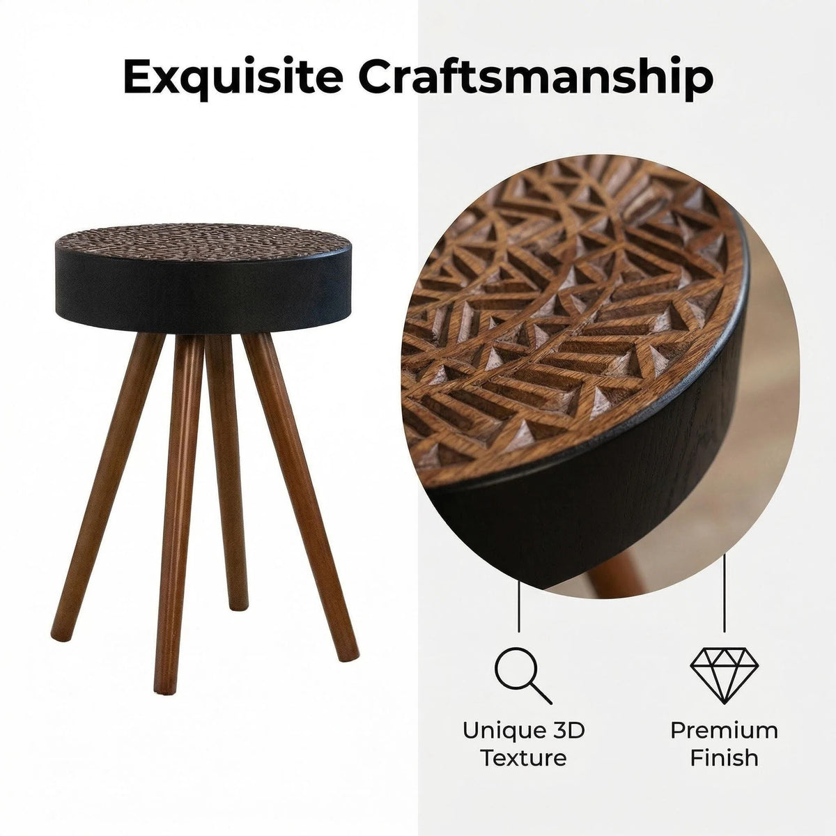 Round Coffee Table With Carved Top For Living Room
