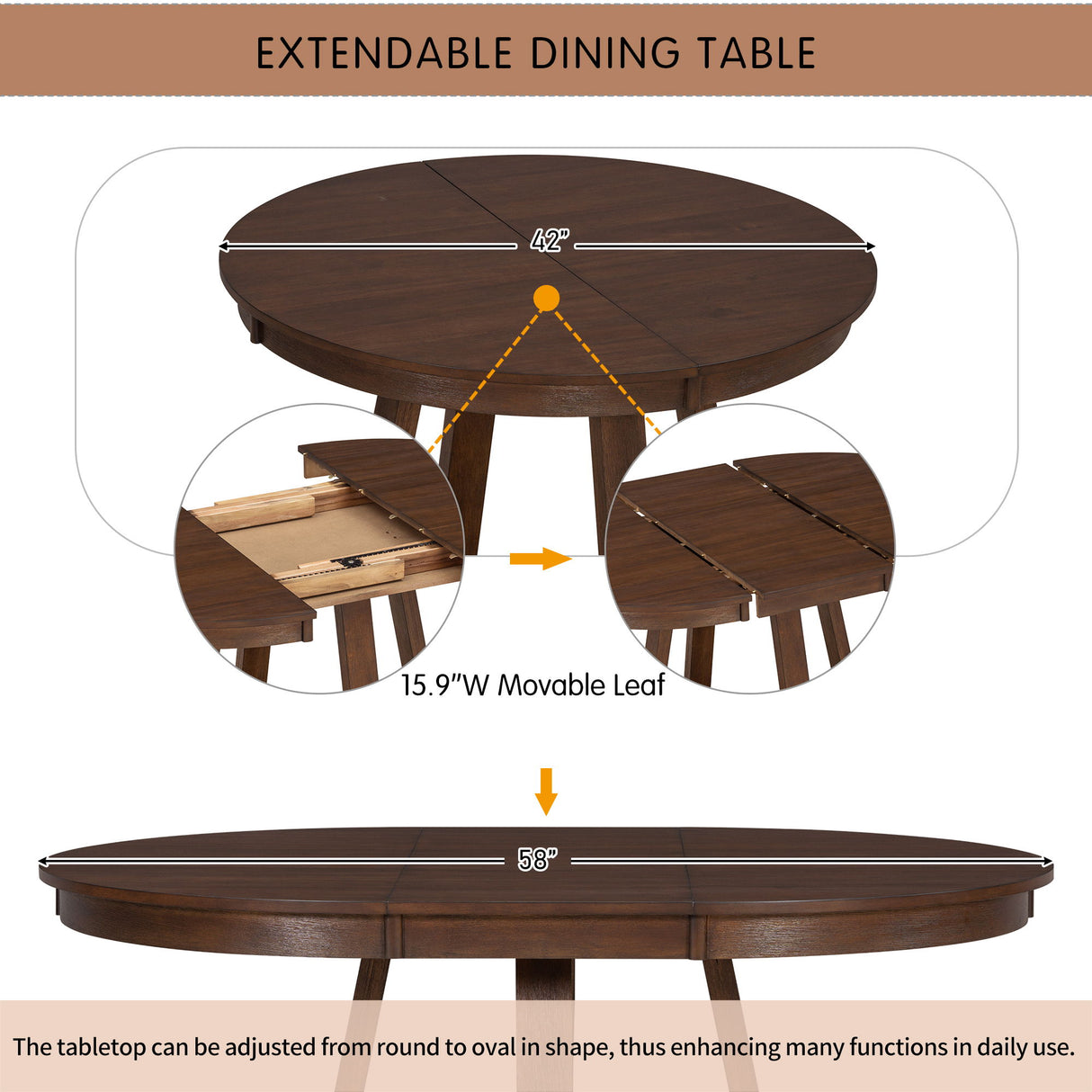 Dining Set With Leaf Round Table And 4 Upholstered Chairs