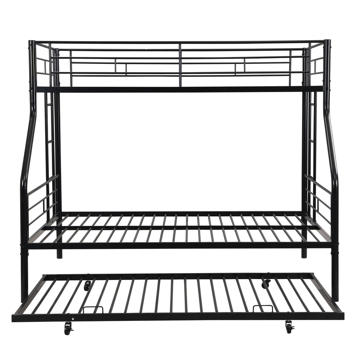 Twin Over Full Modern Metal Bunk Bed With Trundle - Black