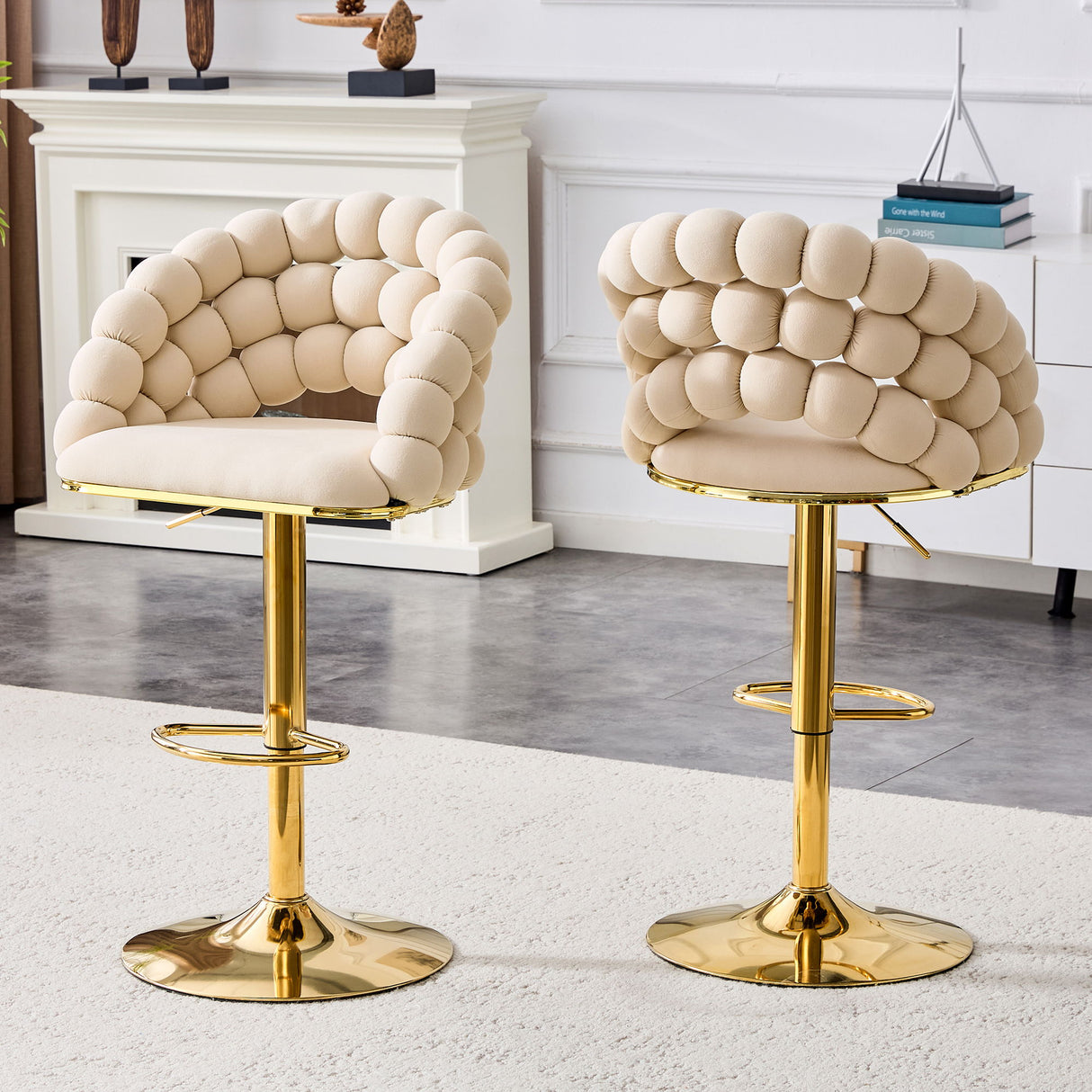 Puffy Bubble Chair, Ball Chain (Set of 2) - Beige / Gold