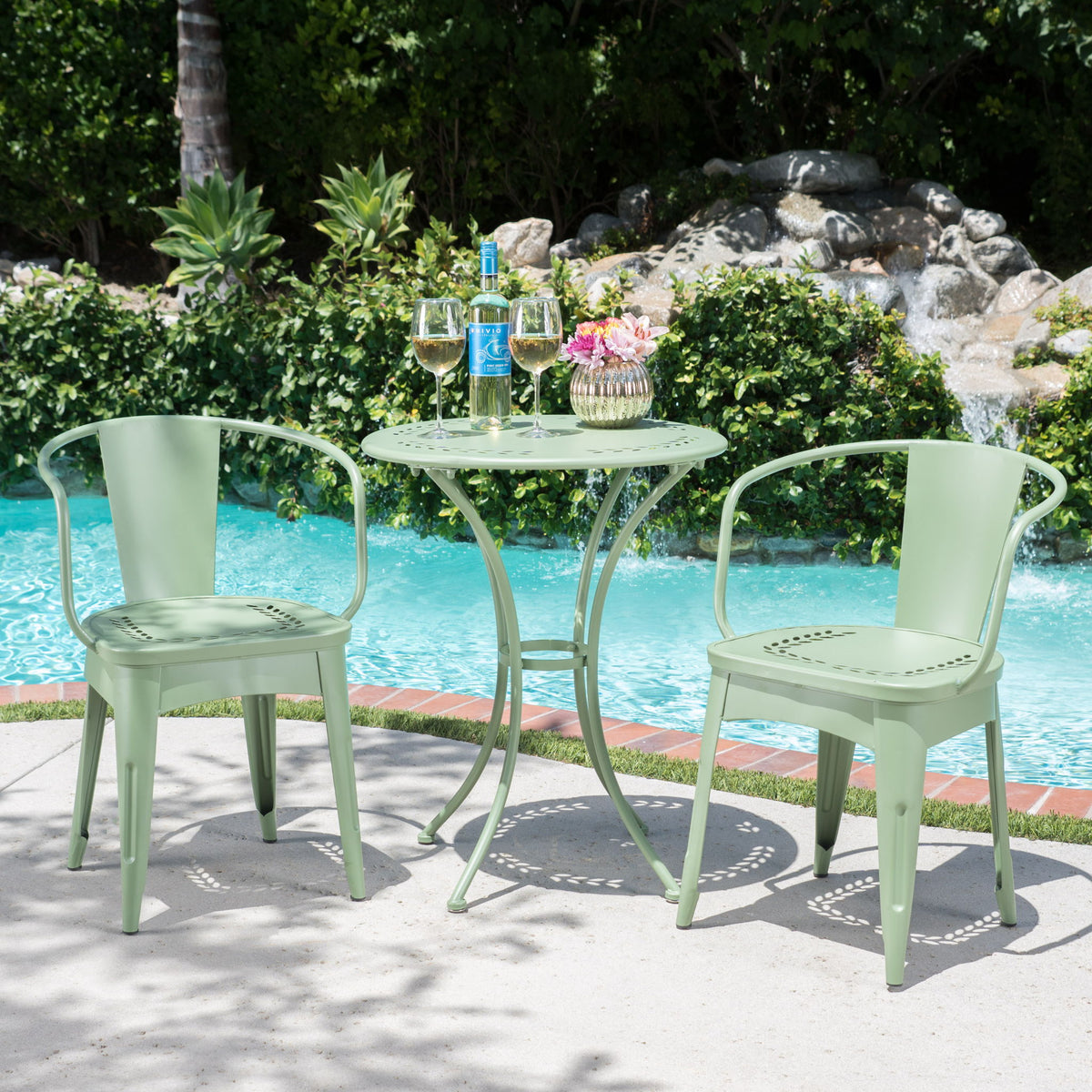 Ambrosia - 3 Piece Bistro Set With Leaf Motifs Top And Seat