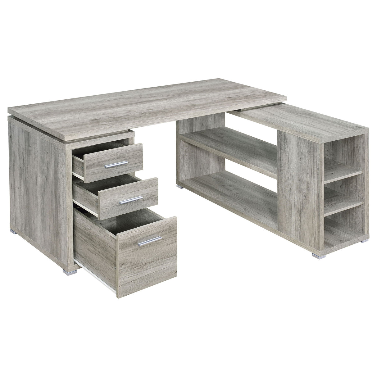 Tona - L-Shape Computer Desk With 3 Drawers And 5 Shelves