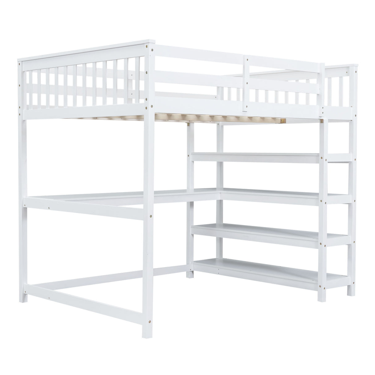 Loft Bed With Storage Shelves And Under Bed Desk