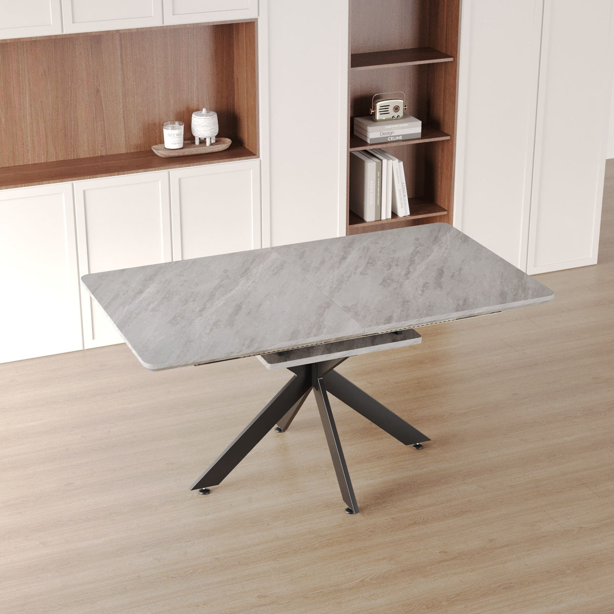 Modern Extendable Dining Table Set With Soft Padded Armless Chairs
