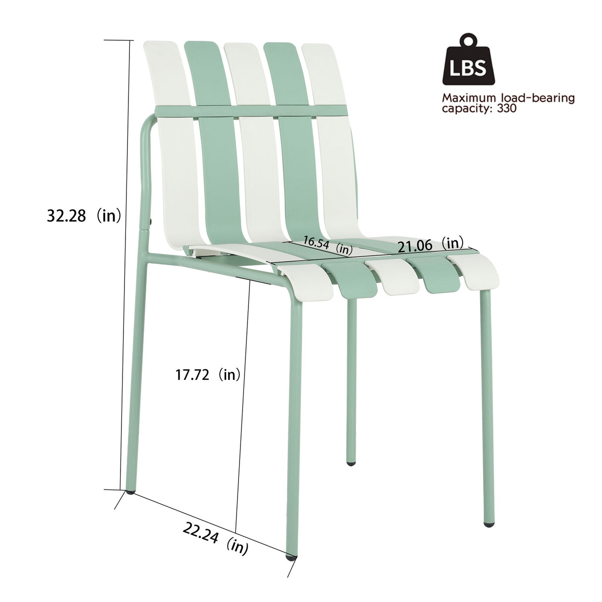 4 Piece Set Of Striped Color Blocking Single Chairs With Long Table - Cream White / Haze Green / White