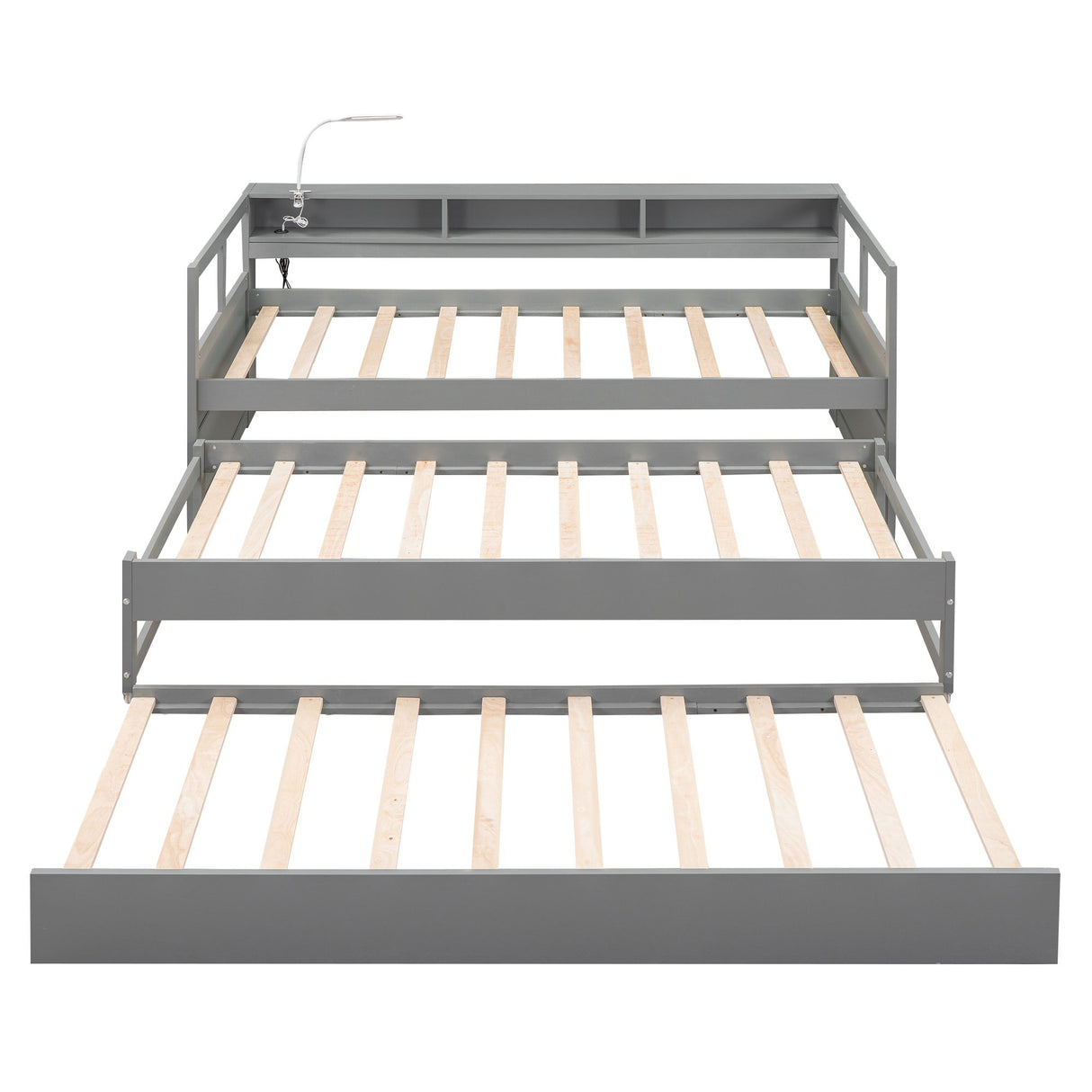 Daybed With 2 Trundles, 3 Storage Cubbies, Built In USB Charging Light