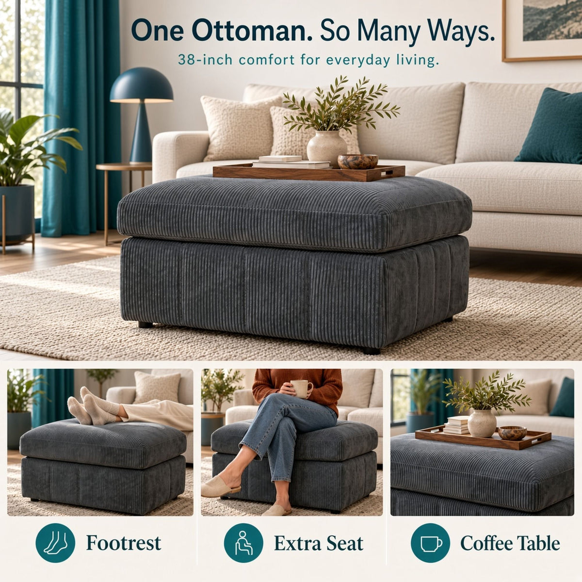 Oversized Ottoman Footrest, Living Room Accent