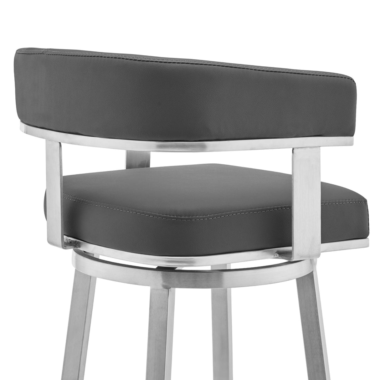 Lorin - 26" Faux Leather And Brushed Stainless Steel Swivel Bar Stool - Gray