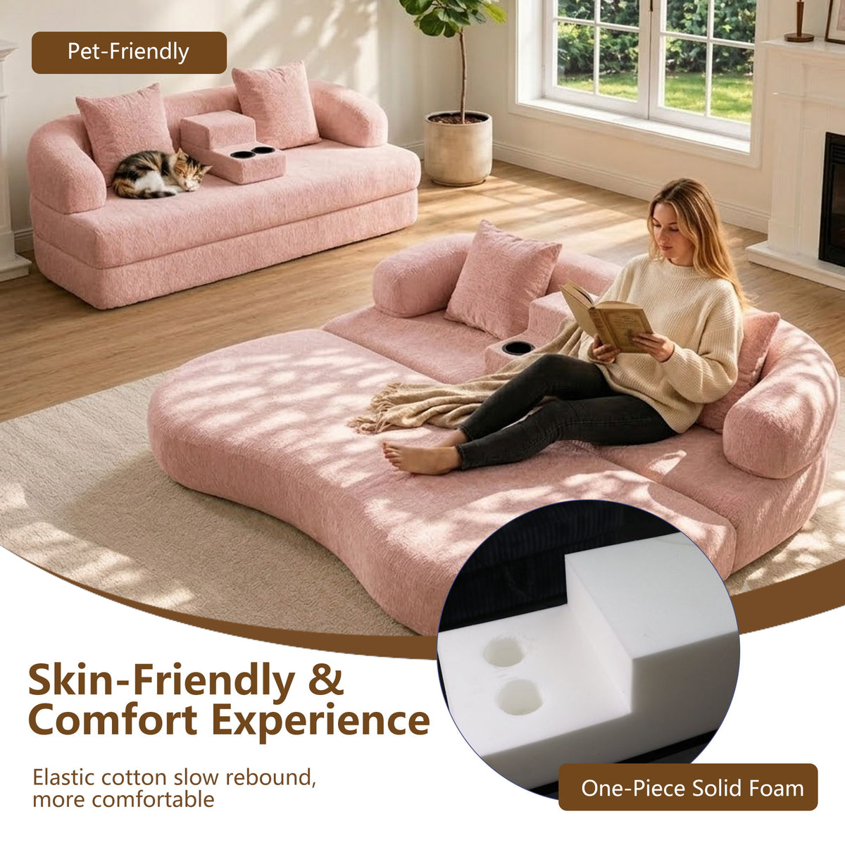 2 In 1 Convertible Sleeper Sofa Bed With Cup Holders