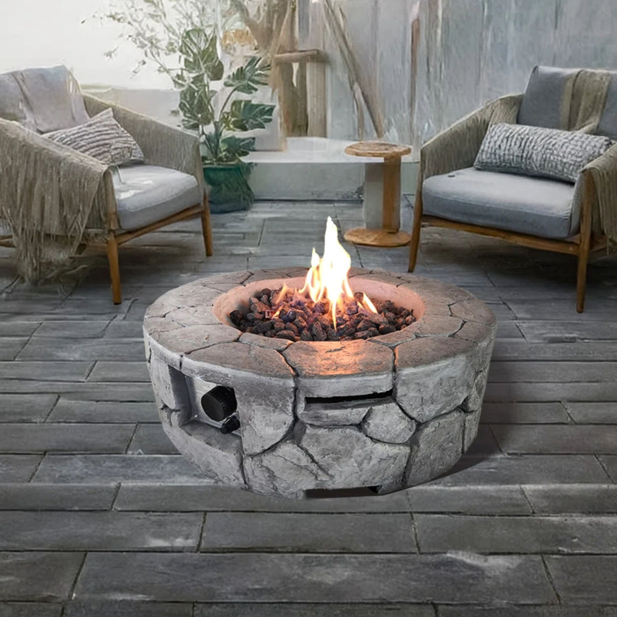 Outdoor Fire Pit Garden Heater Concrete Propane Gas Burning