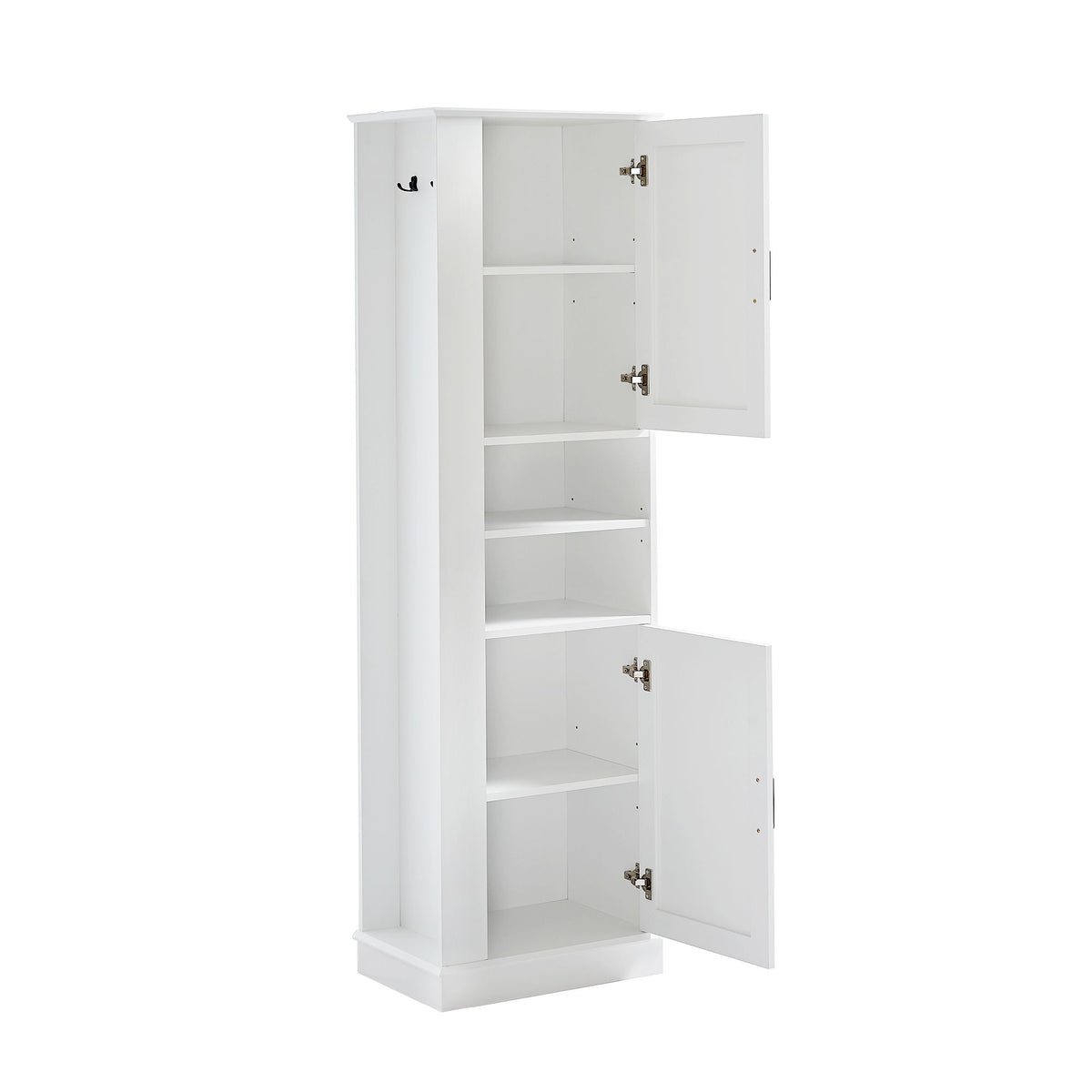 Tall Freestanding Bathroom Storage Cabinet With Adjustable Shelves And Side Hooks Board, Rectangle Design
