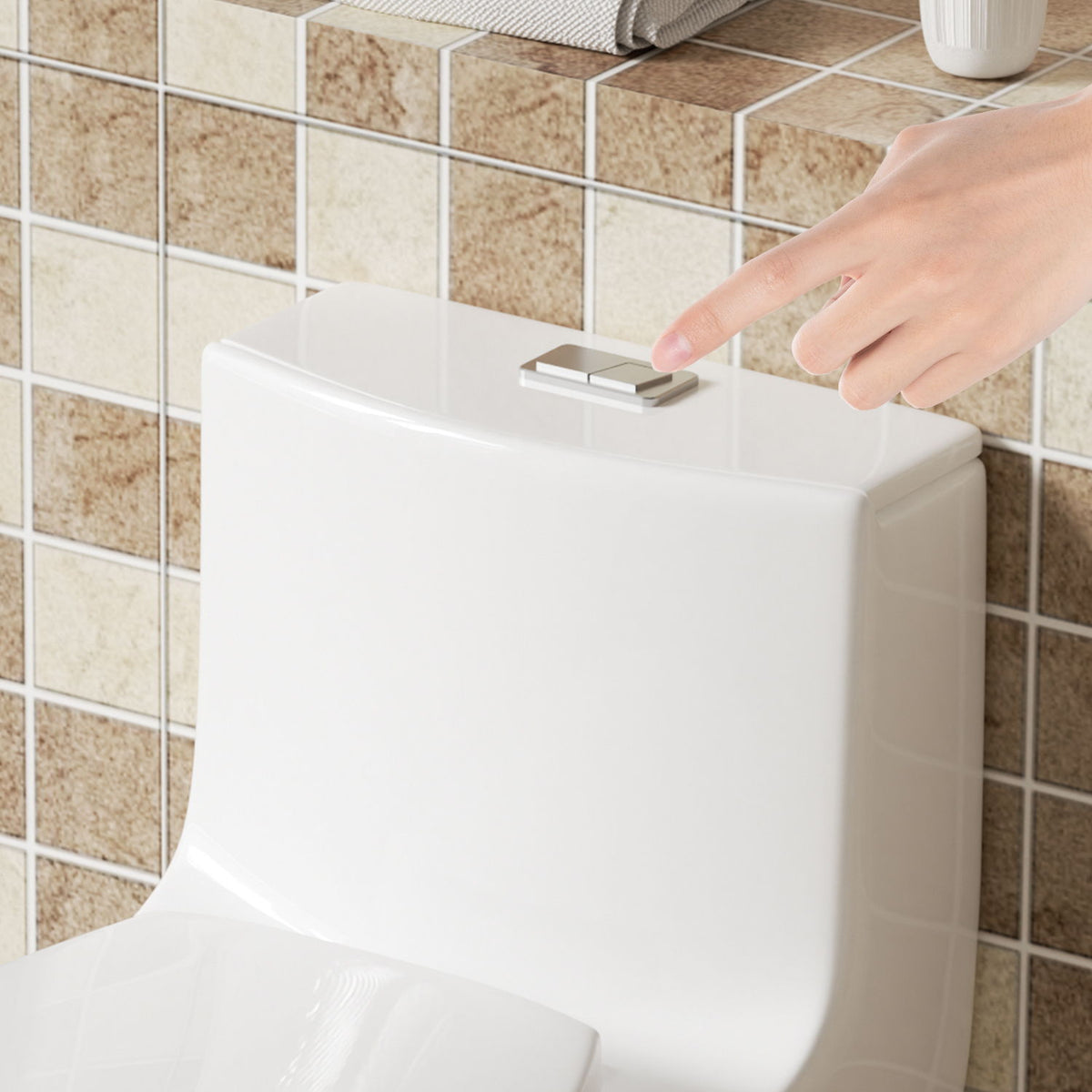 Elegant One Piece Toilet With Tornado Dual Flush, Siphonic S Trap 12", Soft Close Seat, Dual Flush, Ada Height, Glossy - Gloss White