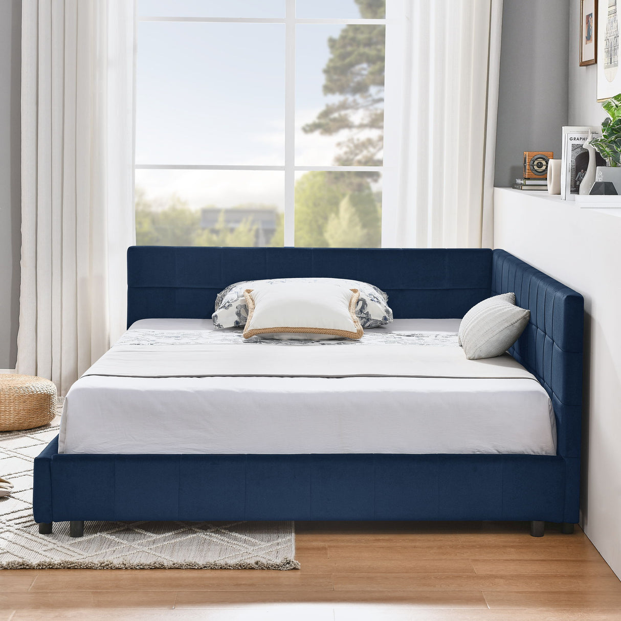 Elegant Design Storage Upholstered Tufted Bed Frame With Backrest And Armrests