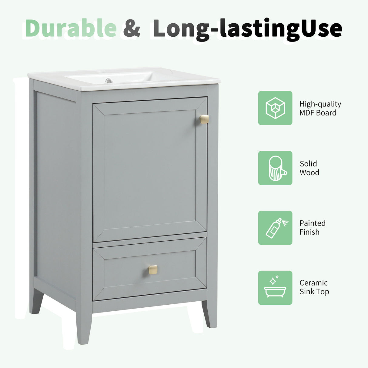 Bathroom Vanity With Sink, Soft Closing Cabinet Door, Storage Rack And Drawer