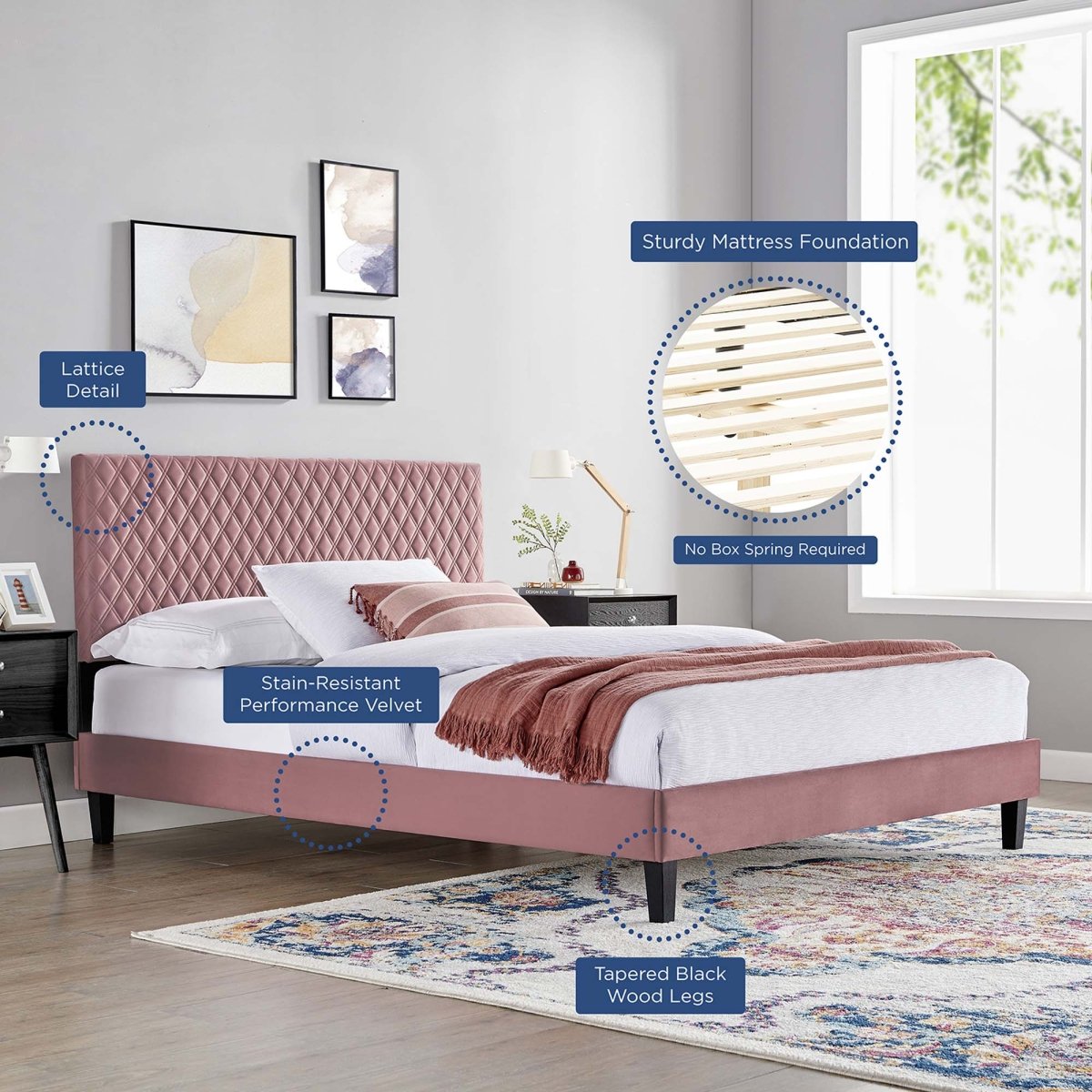Diamond Lattice Performance Velvet King Platform Bed with Tapered Legs - Platform Bed available at Alpine Outlets in Denver