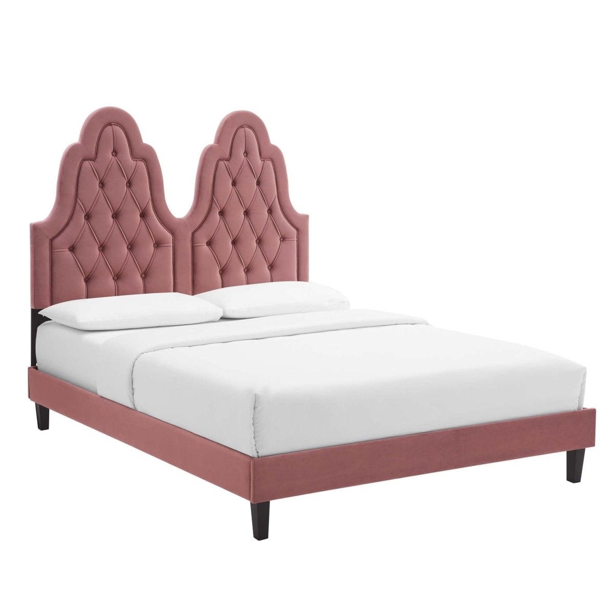 Diamond Tufted Performance Velvet Platform Bed with French Piping - Platform Bed available at Alpine Outlets in Denver