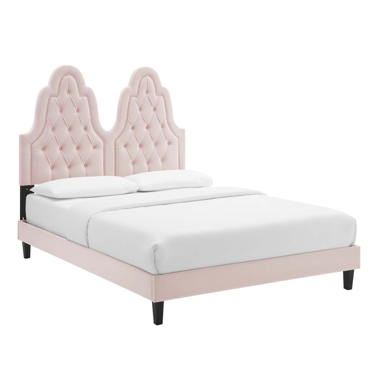 Diamond Tufted Performance Velvet Platform Bed with French Piping - Platform Bed available at Alpine Outlets in Denver