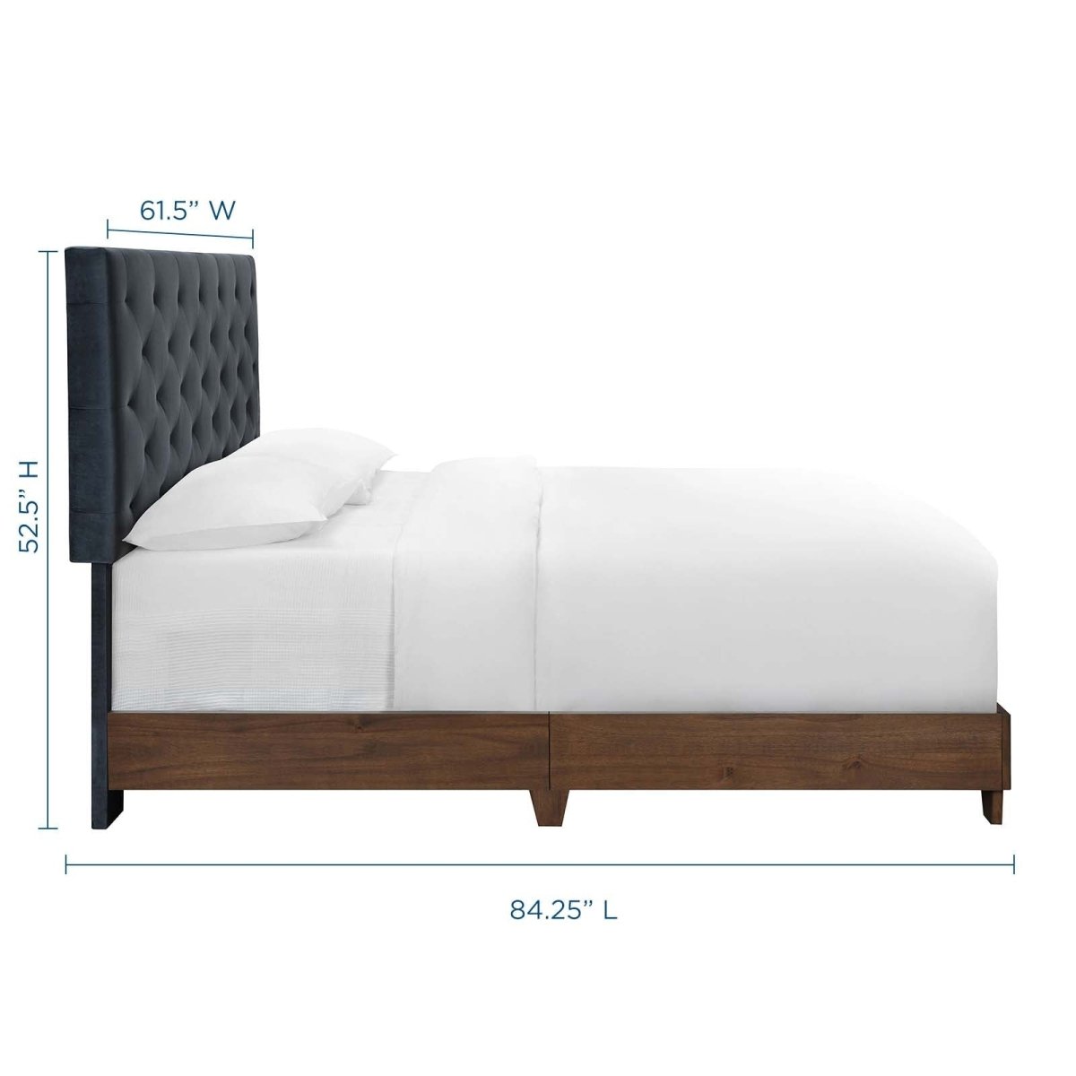 Diamond Tufted Performance Velvet Queen Bed with Walnut Veneer - Platform Bed available at Alpine Outlets in Denver
