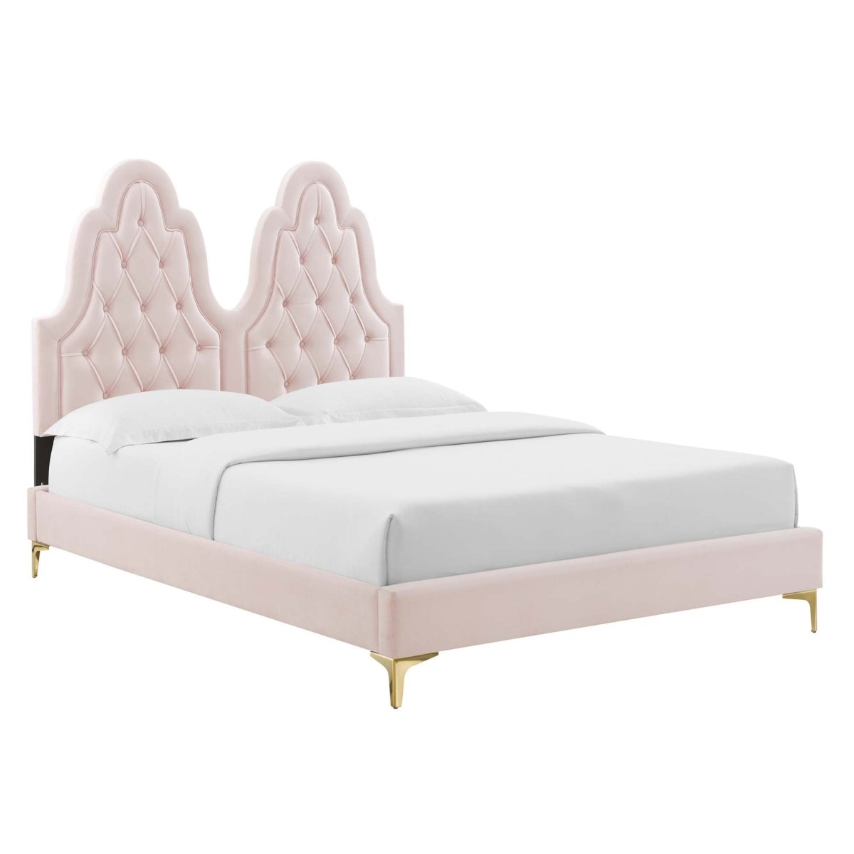 Diamond Tufted Performance Velvet Twin Platform Bed with Gold Metal Legs - Platform Bed available at Alpine Outlets in Denver