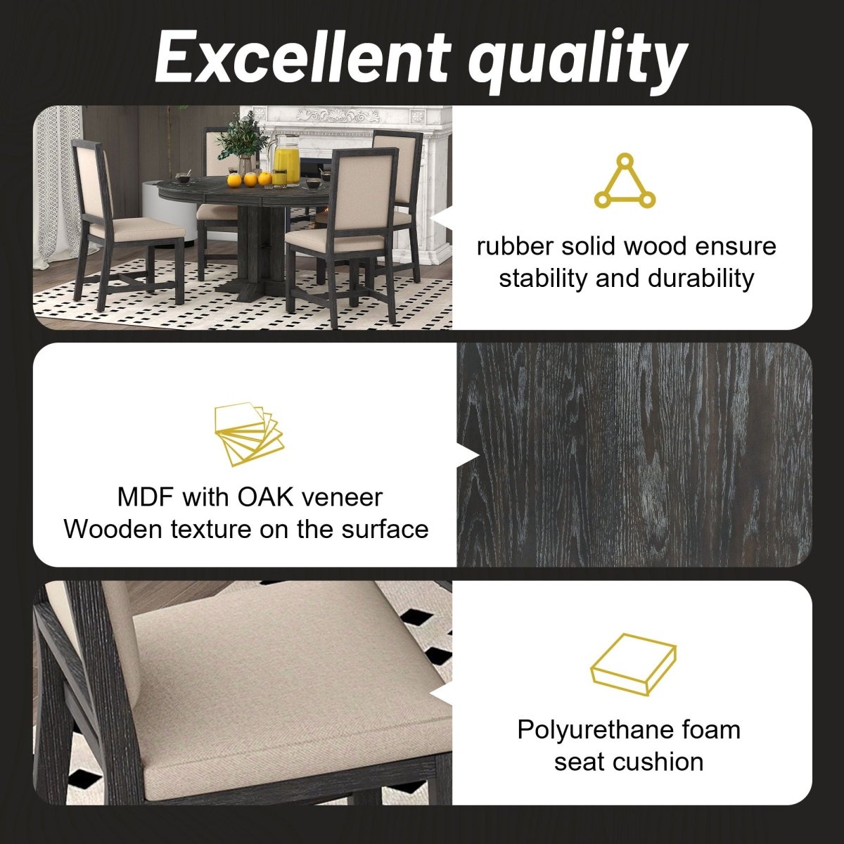 Dining Set & Extendable Round Table And 4 Upholstered Chairs - 5 Piece Dining Room Sets available at Alpine Outlets in Denver