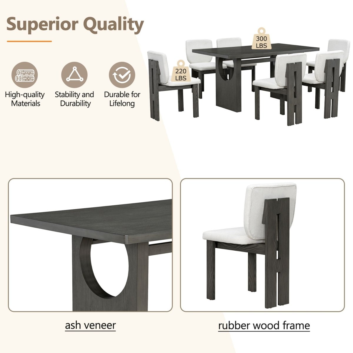 Dining Table Set For 6 With Upholstered Chairs - 7 Piece Dining Room Sets available at Alpine Outlets in Denver