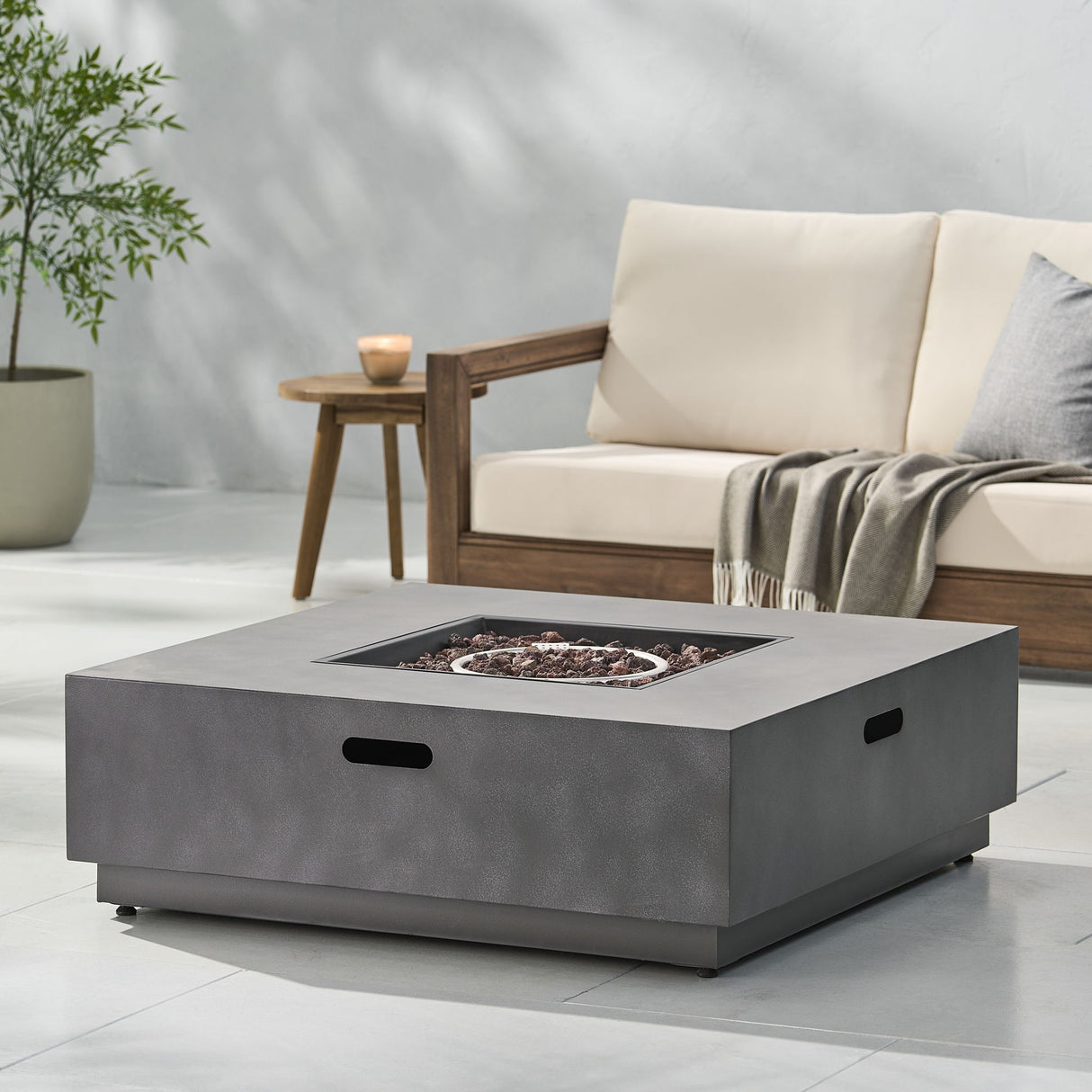Modern Square Fire Pit Table Outdoor Heater Iron 50000 BTU 39x13in